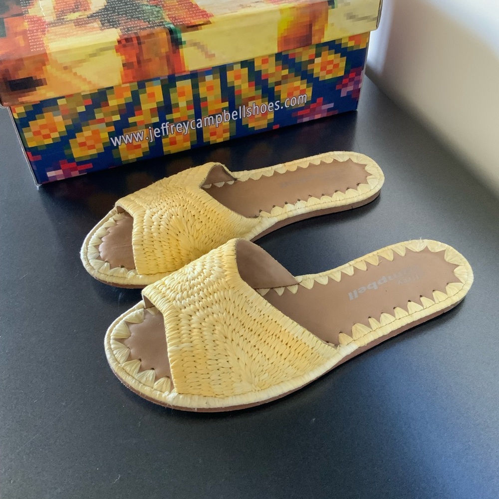 Jeffrey Campbell Yellow Woven Slide Sandals